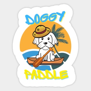 Cute white Dog is paddling on a boat Sticker